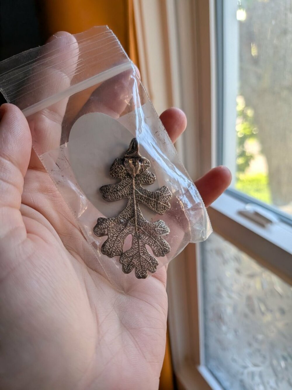 Real Oak Leak Pendant Dipped in Sterling Silver